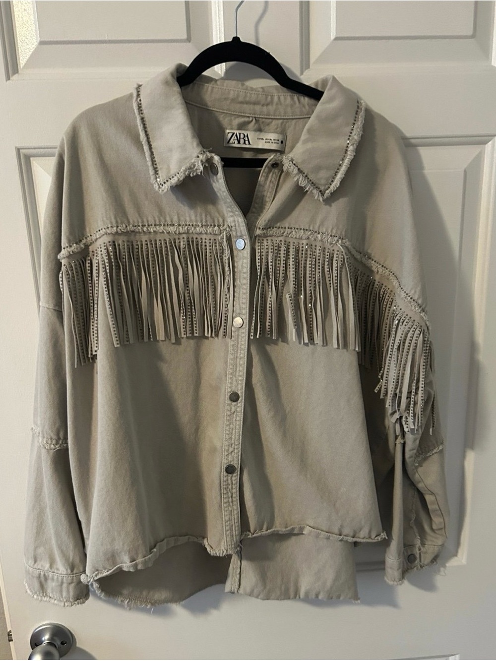 Zara Taupe Fringe Button-Up Jacket - Picture 5 of 9